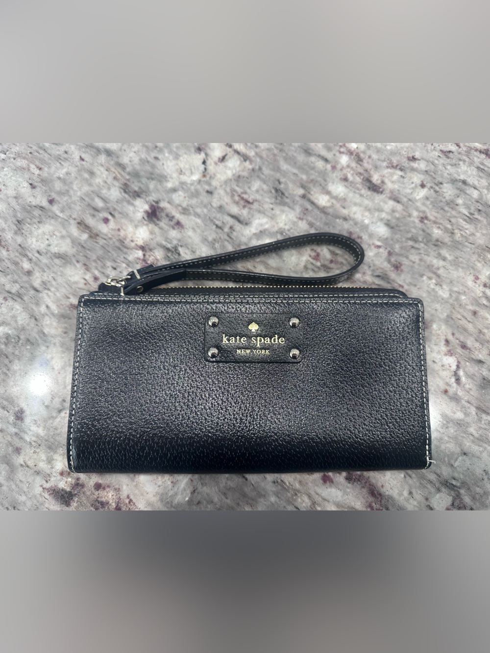 kate spade Black Leather Wristlet with Gold Logo